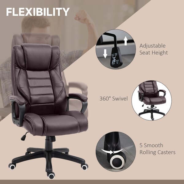 Vinsetto High Back Massage Office Chair w/ 6-Point Vibration, Ergonomic Office Chair, Ergonomic Desk Chair w/ Adjustable Height, Brown Aosom UK