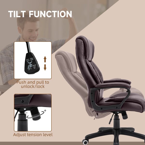 Vinsetto High Back Massage Office Chair w/ 6-Point Vibration, Ergonomic Office Chair, Ergonomic Desk Chair w/ Adjustable Height, Brown Aosom UK