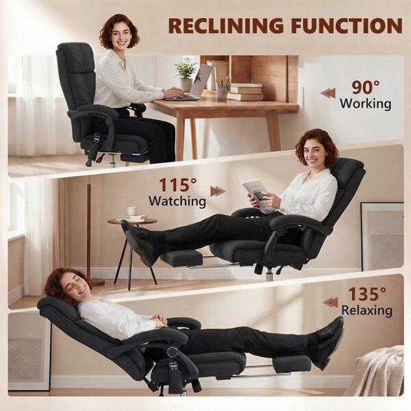 Vinsetto High Back Vibration Massage Office Chair with Footrest, Heated, Black