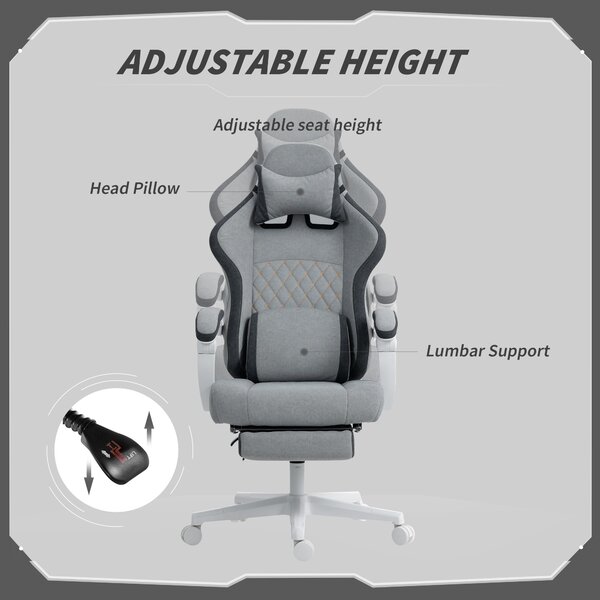 HOMCOM Ergonomic High Back Gaming Chair for Adults, Printed Velvet Computer Recliner Chair with Footrest, Lumbar Support, Adjustable Height and 360° Swivel Seat for Office or Gaming, Grey