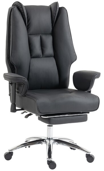 HOMCOM Executive Office Chair, Reclining Desk Chair with Footrest, Adjustable Armrests, Pet Friendly Faux Leather, Black
