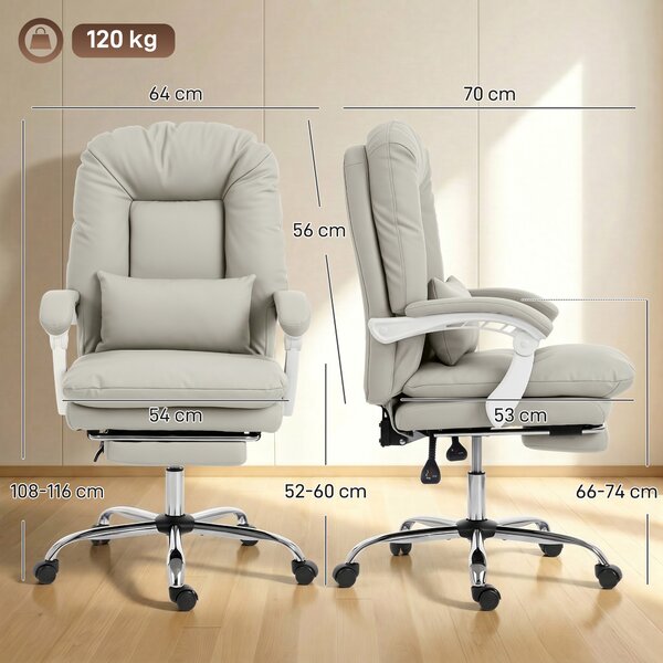 HOMCOM Ergonomic Executive Office Chair, Velvet Reclining Desk Chair with Lumbar Support, Footrest, Plush Thick Cushion, Khaki