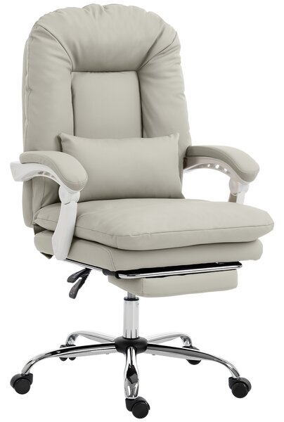 HOMCOM Ergonomic Executive Office Chair, Velvet Reclining Desk Chair with Lumbar Support, Footrest, Plush Thick Cushion, Khaki