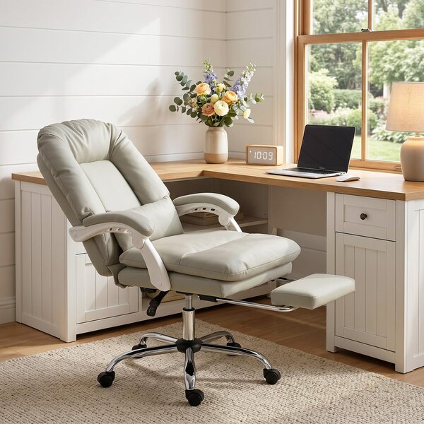 HOMCOM Ergonomic Executive Office Chair, Velvet Reclining Desk Chair with Lumbar Support, Footrest, Plush Thick Cushion, Khaki