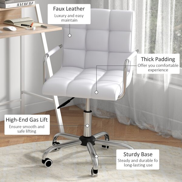 HOMCOM Office Chair and Desk Set, Faux Leather Swivel Chair, Study Desk with Storage Shelf, White. Aosom UK