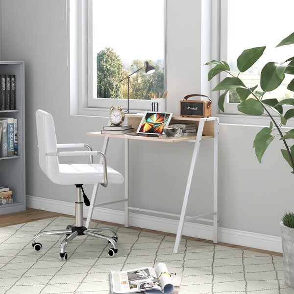 HOMCOM Office Chair and Desk Set, Faux Leather Swivel Chair, Study Desk with Storage Shelf, White. Aosom UK