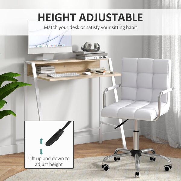 HOMCOM Office Chair and Desk Set, Faux Leather Swivel Chair, Study Desk with Storage Shelf, White. Aosom UK