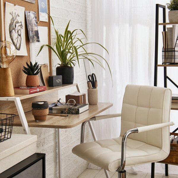 HOMCOM Office Chair and Desk Set, Faux Leather Swivel Chair, Study Desk with Storage Shelf, White. Aosom UK