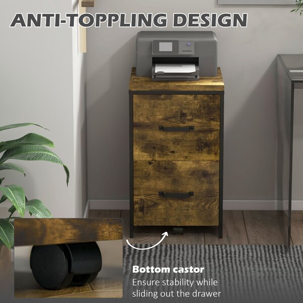 Vinsetto Vertical Filing Cabinet, 70cm with 2 Drawers, A4 Letter Size Home Office Organizer, Rustic Brown Aosom UK