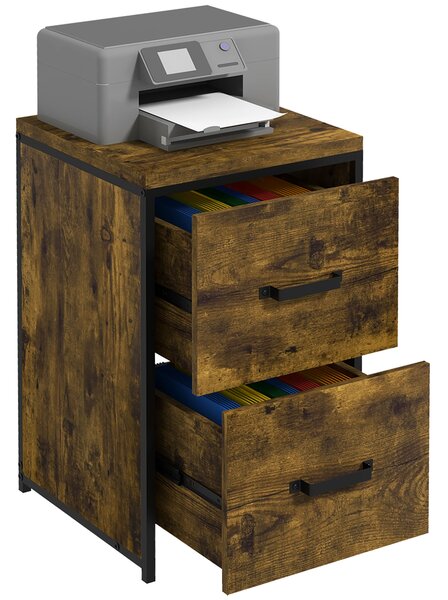 Vinsetto Vertical Filing Cabinet, 70cm with 2 Drawers, A4 Letter Size Home Office Organizer, Rustic Brown Aosom UK