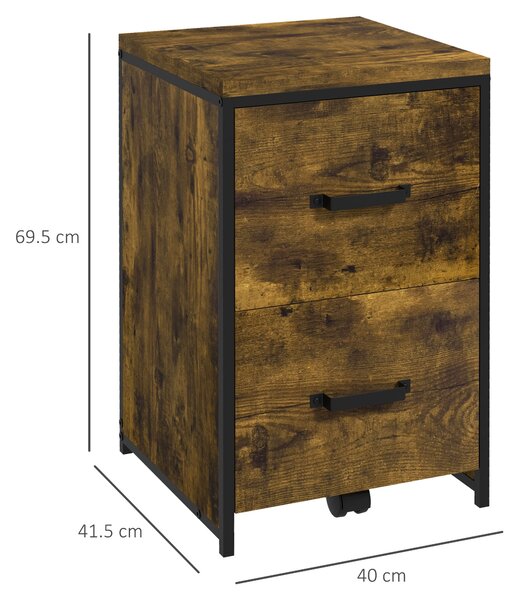 Vinsetto Vertical Filing Cabinet, 70cm with 2 Drawers, A4 Letter Size Home Office Organizer, Rustic Brown Aosom UK