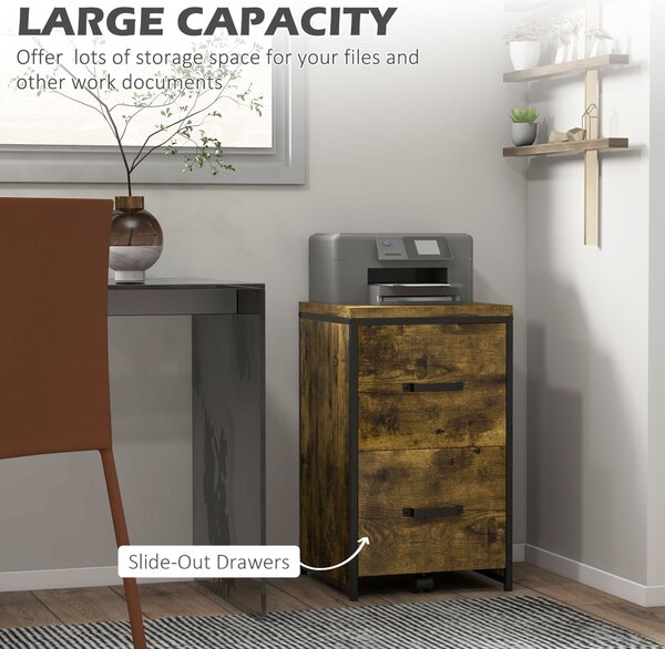 Vinsetto Vertical Filing Cabinet, 70cm with 2 Drawers, A4 Letter Size Home Office Organizer, Rustic Brown Aosom UK