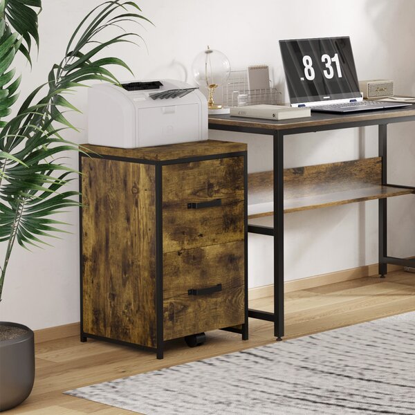 Vinsetto Vertical Filing Cabinet, 70cm with 2 Drawers, A4 Letter Size Home Office Organizer, Rustic Brown Aosom UK