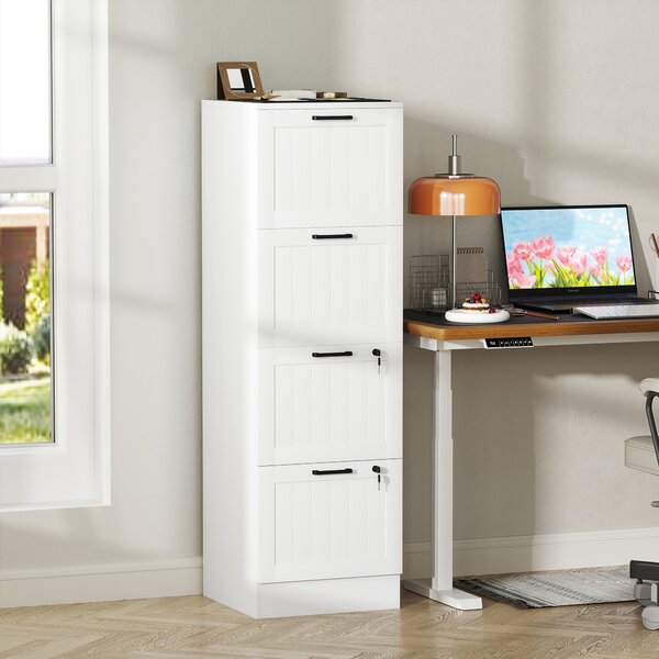 HOMCOM 4 Drawer Filing Cabinet with Lock, Office Storage Cabinet with Adjustable Hanging Bars for A4 Letter Size Files, White
