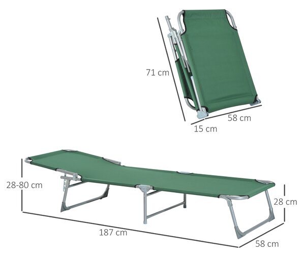 Outsunny Portable Lounger: Durable Oxford Cloth, Adjustable Backrest, Easy-Carry Design, Emerald Green