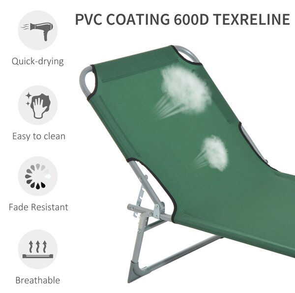 Outsunny Portable Lounger: Durable Oxford Cloth, Adjustable Backrest, Easy-Carry Design, Emerald Green