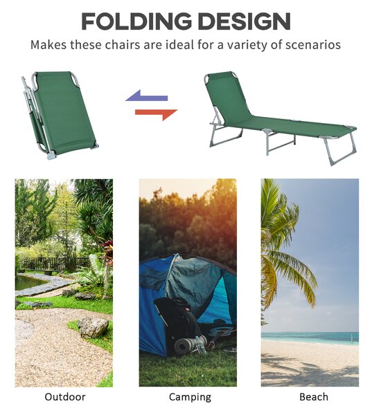 Outsunny Portable Lounger: Durable Oxford Cloth, Adjustable Backrest, Easy-Carry Design, Emerald Green