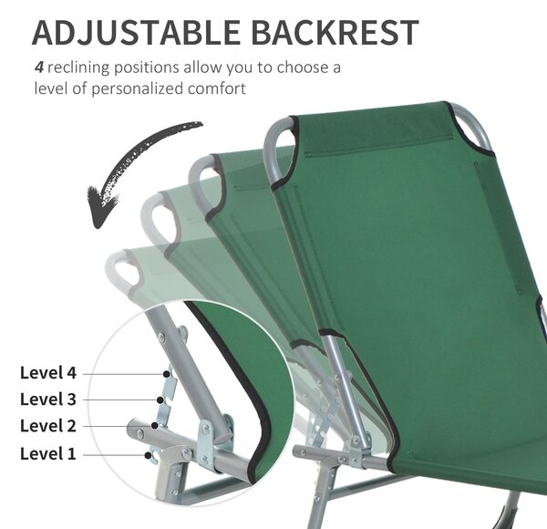 Outsunny Portable Lounger: Durable Oxford Cloth, Adjustable Backrest, Easy-Carry Design, Emerald Green