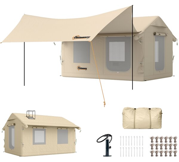 Outsunny Inflatable Tents Waterproof Glamping Tent with Stove Jack for 6-8 Person