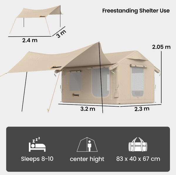 Outsunny Inflatable Tents Waterproof Glamping Tent with Stove Jack for 6-8 Person