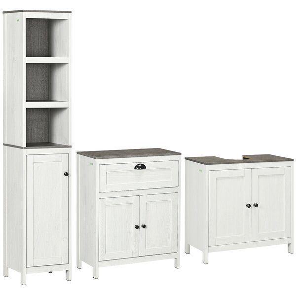 Kleankin Bathroom Furniture Set with Adjustable Shelves, 6-Tier Tall Bathroom Storage Cabinet, Floor Cabinet with Drawer, Under Sink Cabinet, Antique White Aosom UK