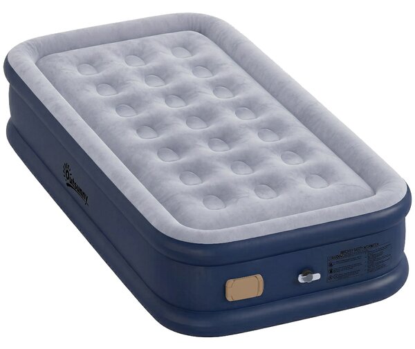 Outsunny Inflatable Mattress, Single Air Bed with Built-in Electric Pump, 3 Mins Inflation, Flocked Surface, Grey