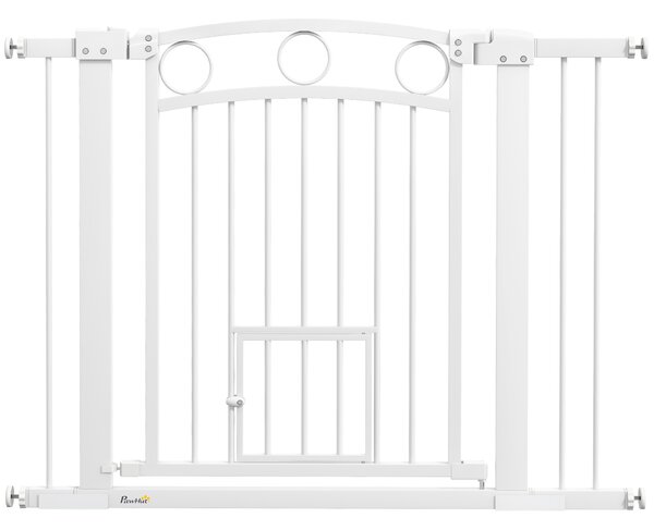 PawHut 77cm Tall Dog Gate with Cat Door, 7cm and 14cm Extensions, for Stairs & Doorways, 76-104cm Width Aosom UK