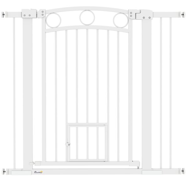 PawHut 96cm Tall Dog Gate with Cat Door, 7cm and 14cm Extensions, for Stairs & Doorways, 76-104cm Width Aosom UK