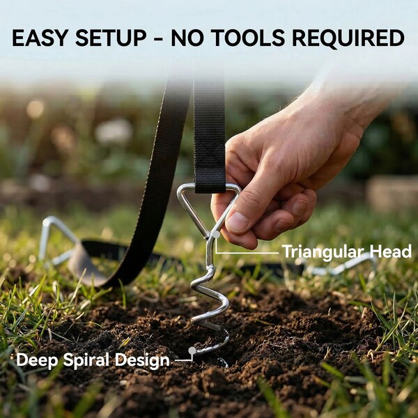SPORTNOW 4Pcs Trampoline Anchor Kit, 32 cm Galvanised Trampoline Stakes, Spiral Ground Anchors with Triangle Head, Straps
