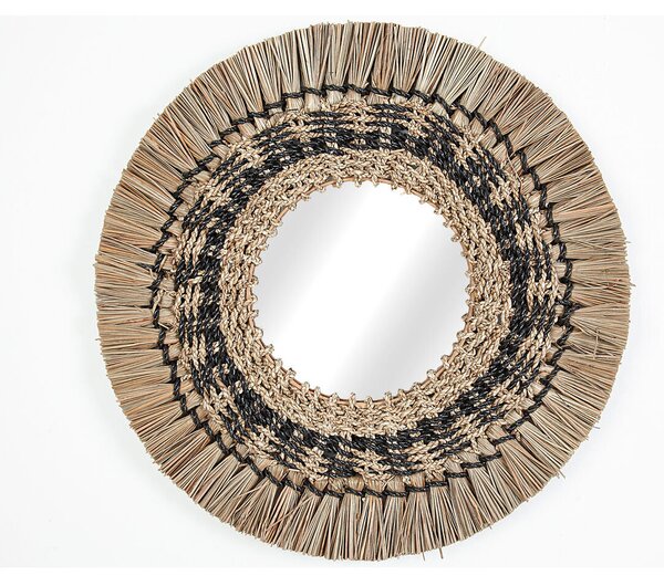 Wall mirror Romimex Black Natural Natural Fibre 70 x 70 x 3 cm