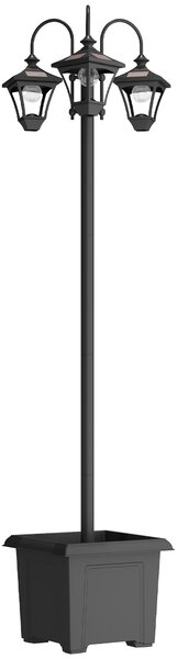 Outsunny Solar Lamp Post with Dusk-to-Dawn Sensor Street Light with 3-Head Planter 185 cm Black