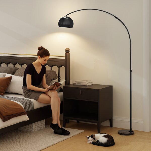 HOMCOM Arc Floor Lamp for Living Room, Modern Adjustable Standing Lamp with Faux Black Marble Base Black