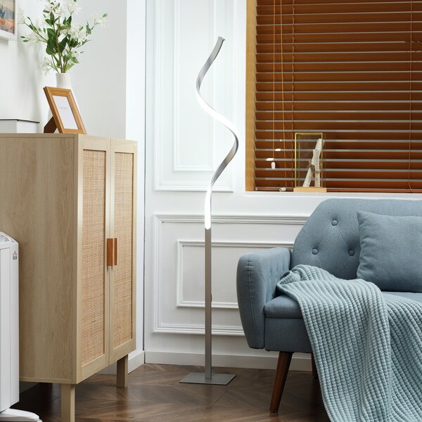 HOMCOM Dimmable Floor Lamp for Living Room, Modern Spiral Standing Lamp with 3 Adjustable Brightness and Square Base, Silver Aosom UK
