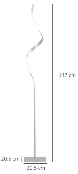 HOMCOM Dimmable Floor Lamp for Living Room, Modern Spiral Standing Lamp with 3 Adjustable Brightness and Square Base, Silver Aosom UK