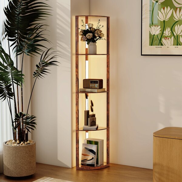 HOMCOM Floor Standing Lamp with Shelves, LED Floor Lamp with 3000K Dimmable Warm White Light for Living Room Bedroom, Rustic Brown Aosom UK