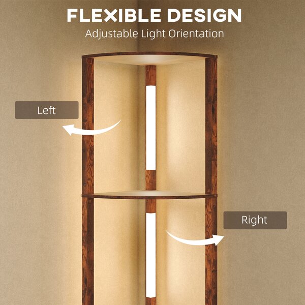 HOMCOM Floor Standing Lamp with Shelves, LED Floor Lamp with 3000K Dimmable Warm White Light for Living Room Bedroom, Rustic Brown Aosom UK
