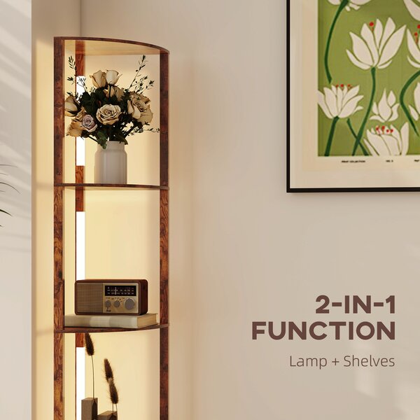 HOMCOM Floor Standing Lamp with Shelves, LED Floor Lamp with 3000K Dimmable Warm White Light for Living Room Bedroom, Rustic Brown Aosom UK
