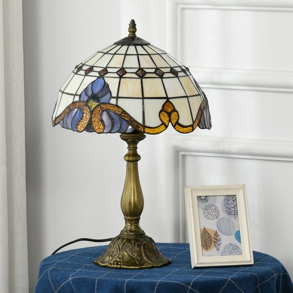 HOMCOM Stained Glass Bedroom Table Lamp, Handmade Antique Bedside Light, Decorative Night Light for Bedroom, Living Room, Home Aosom UK