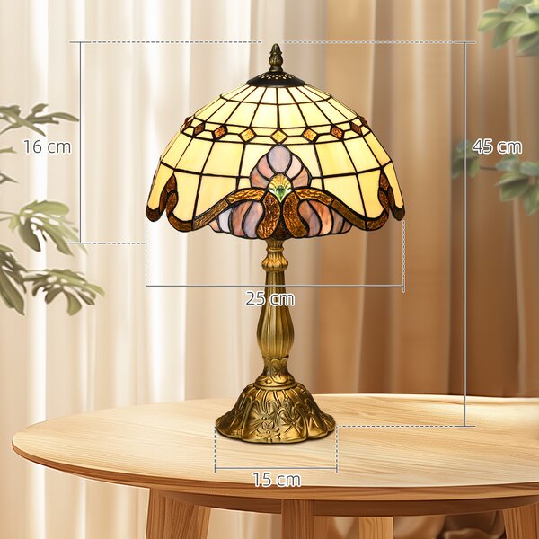 HOMCOM Stained Glass Bedroom Table Lamp, Handmade Antique Bedside Light, Decorative Night Light for Bedroom, Living Room, Home Aosom UK