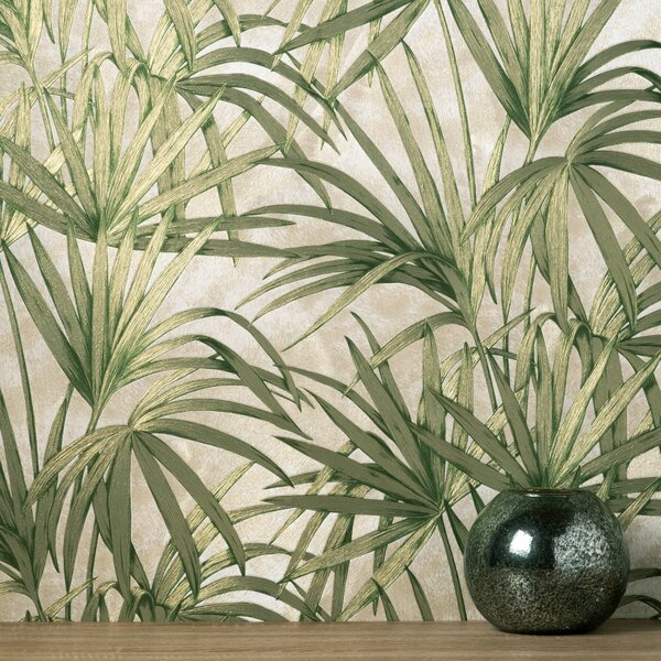 Vymura Milano Palm Leaf Green Vinyl Wallpaper