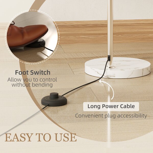 HOMCOM Floor Lamp for Living Room, Modern Standing Lamp with Shade & Foot Switch for Bedroom, Office, White