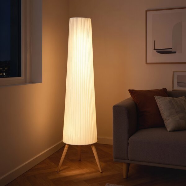 HOMCOM Dimmable Tripod Floor Lamp with Foot Switch, Nordic Standing Lamp with Wood Legs and Fabric Shade for Living Room, Bedroom, Office, 153cm, White