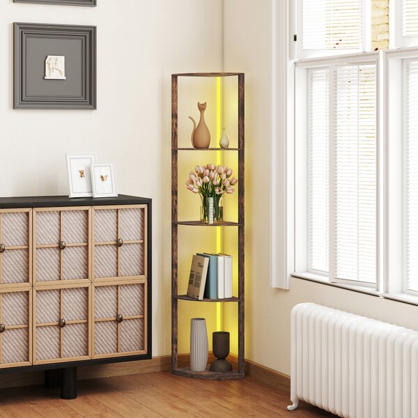 HOMCOM RGB Standing Lamp with Shelves, LED Floor Lamp with Multiple Lighting Modes, LED Floor Lamp with Remote Control, Rustic Brown Aosom UK