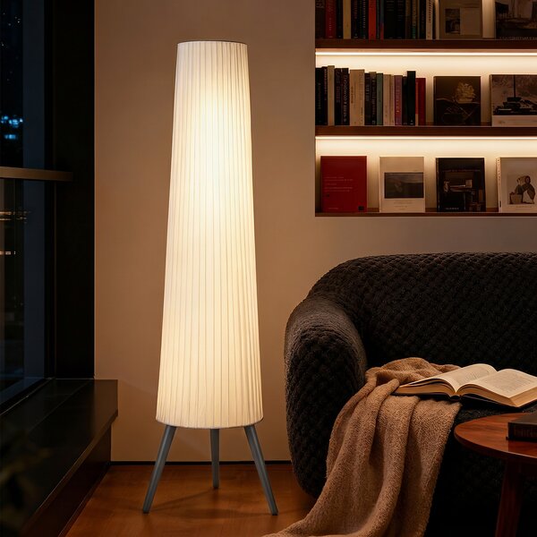 HOMCOM Dimmable Tripod Floor Lamp with Foot Switch, Nordic Standing Lamp with Fabric Shade, 153cm, White