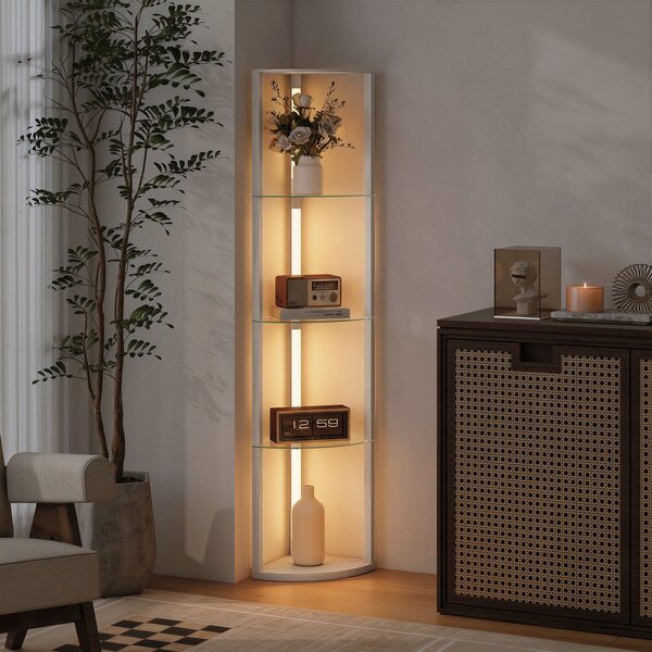 HOMCOM LED Floor Lamp with Shelves, Dimmable Standing Lamp with Foot Switch for Living Room, Bedroom, Grey