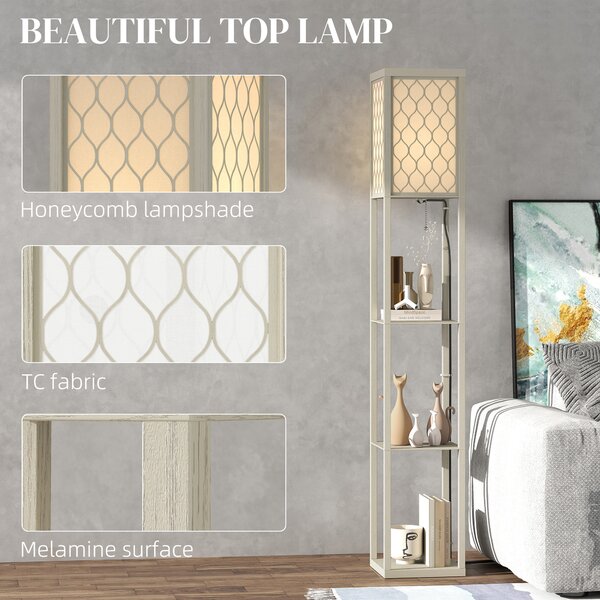 HOMCOM Three-Shelf Standing Lamp - Oak/White