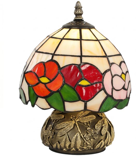 HOMCOM Handcrafted Classic Stained Glass Bedside Lamp, Tiffany-Style Table Lamp with Sculpted Dragonfly Base, Multi-Coloured
