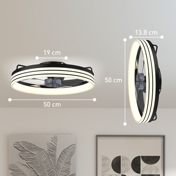 HOMCOM Ceiling Fans with Lights and Remote & App Control, 50cm LED Ceiling Fan Light with 3 Colour Temperatures, 6 Speed, Black