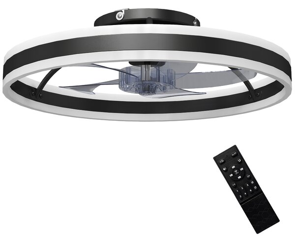 HOMCOM Ceiling Fan with Light and Remote, LED Mount Ceiling Fan with 3 Colour Temperatures, 6 Speed, 50 cm, Black