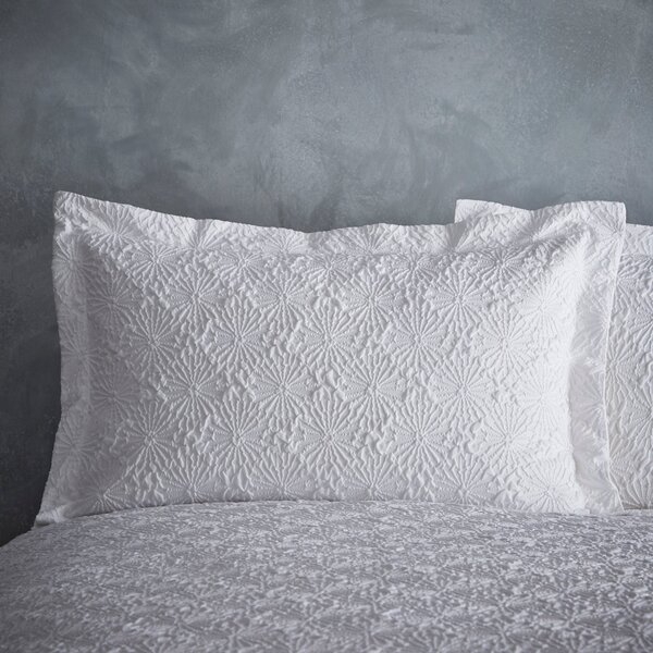 Astra White Textured Floral Duvet Cover and Pillowcase Set